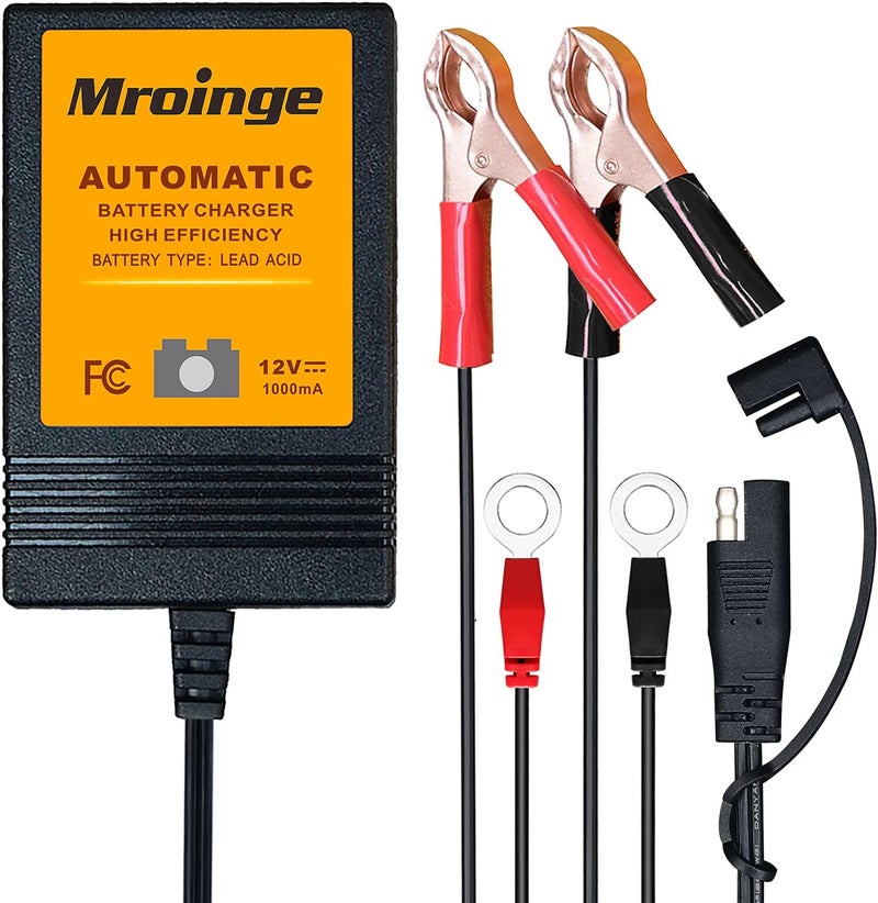Mroinge Trickle Charger 12V 1000mA Smart Battery Charger & Maintainer and Automatic Float Charger for Motorcycle, ATV, Lawnmowers and More - Image 1